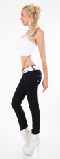 Preview: Slim Fit Röhrenjeans mit Zier-Zippern und Flecht-Gürtel in schwarz