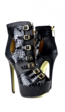 Preview: Crazy Plateau-Peeptoes mit Schnallen in schwarz