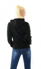 Preview: Modische Fleece Jacke mit Kapuze - schwarz