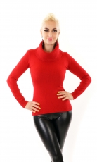 Preview: Taillierter Pullover mit extra breiten Rollkragen - rot