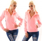 Preview: Modische Fleece Jacke mit Kapuze - rosé