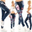 Preview: Crazy Röhren-Jeans im Used-Look mit bunten Patches - blue washed