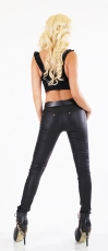 Preview: Stretch Hose im Wetlook mit XXL Skelett Gürtel in schwarz