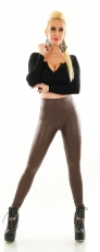 Preview: Modische Thermo-Leggings im sexy Wetlook - schoko