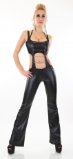 Sexy Kunstleder-Overall mit Ketten und Zierschnürung - schwarz