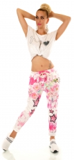 Preview: Modische Freizeithose im Baggy Style mit Allover Print in pink