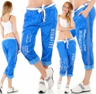Preview: 7/8 Leinenhose mit Schrift Print - blau