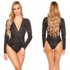 Preview: Glamour Body-Shirt mit tiefen V-Ausschnitt - schwarz