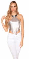 Sexy Neckholder-Top aus Kettenpailetten - silber