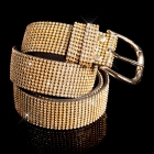 Preview: Lederimitat-Gürtel mit glänzender Strassverzierung - gold