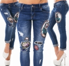 Preview: Röhrenjeans mit aufwendig verzierten Schmuck-Patches in dark blue