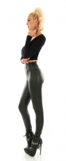 Preview: High-Waist-Leggings im Lederlook mit Zierkzippern - schwarz