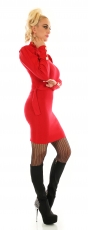 Preview: Strickkleid mit Puff-Ärmeln und Zierknöpfen in rot