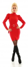 Preview: Strickkleid mit Puff-Ärmeln und Zierknöpfen in rot