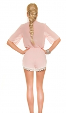 Romantischer Chiffon-Playsuit mit Spitzenbordüre in rosa