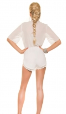 Romantischer Chiffon-Playsuit mit Spitzenbordüre in weiß
