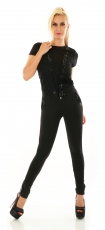 Preview: Sexy Jumpsuite mit Spitzenverzierung und Schmucksteinen in schwarz
