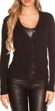 Preview: Weicher Feinstrick Cardigan mit tiefen V-Ausschnitt in schwarz