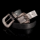 Preview: Moderner Leder-Gürtel mit Doppelschnallen-Optik - schwarz/silber