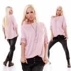 Preview: Lässiges Oversize-Shirt mit weitem U-Boot-Ausschnitt in weiß