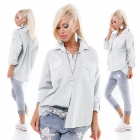 Preview: Moderne Baumwoll-Bluse mit Glitzer-Sternchen - stone