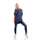 Preview: Oversize-Longpullover mit Schnürleiste - blue washed