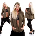 Preview: Lässige Sweatjacke mit Zipper und Kapuze in grün
