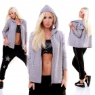 Preview: Lässige Sweatjacke mit Zipper und Kapuze in grau