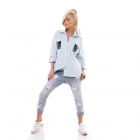 Legere geschnittene Bluse mit Glitzerapplikationen - blau