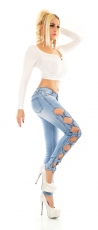 Preview: Sexy Side Bow Hose mit raffinierten Schleifen Cut Outs in blue washed