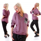 Preview: Under-/Over Strickpullover mit Glitzer-Streifen in beere