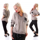 Preview: Under-/Over Strickpullover mit Glitzer-Streifen in beige