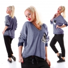 Preview: Under-/Over Strickpullover mit Glitzer-Streifen in blau