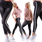 Preview: Moderne Röhren-Jeans mit Kontrast-Streifen - black washed