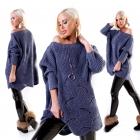 Preview: Moderner Longpullover mit Lochmuster-Verzierung - blau