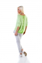 Preview: Süsses Feinstrick-Shirt mit Spitzen-Verzierung - maigrün