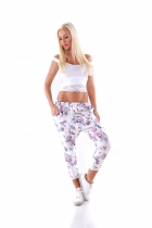 Preview: Ausgefallene Baggy-Hose mit Zierknopfleiste - blau/pink