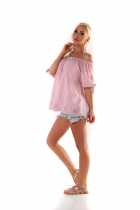 Preview: Modernes Carmen-Shirt mit Schleifen-Verzierung - altrosa