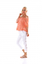 Preview: Schönes Carmen-Shirt aus feiner Häkelspitze - mandarine