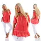 Preview: Carmen-Bluse mit süßem Volant-Abschluss - coral