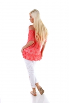 Preview: Carmen-Bluse mit süßem Volant-Abschluss - coral