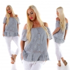 Preview: Carmen-Bluse mit süßem Volant-Abschluss - stone