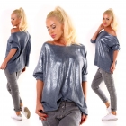 Preview: Glamour Longsleeve mit weiten U-Boot Ausschnitt - blau
