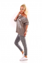 Preview: Glamour Longsleeve mit weiten U-Boot Ausschnitt - beige