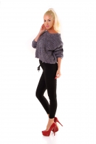 Preview: Kurz geschnittener Grobstrick-Pullover mit Used-Effekten - grau