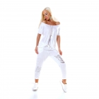 Preview: Figurbetontes Kurzarm-Shirt in Glamour-Metallic Optik - weiß