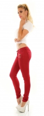 Preview: Sexy Skinny- Hüftjeans mit süssen Zier-Zippern - cranberry