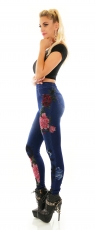 Preview: High Waist Leggings in Jeans-Optik mit Blumenprints - blau