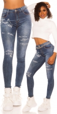 Skinny Jeans mit modischen Schrift-Prints - dark blue