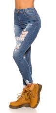 Preview: Sexy Skinny-Jeans im modischen destroyed Look - blue washed